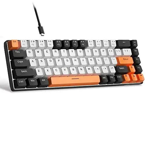 MageGee Ko'chma 60% Mexanik O'yin Klaviatura, MK-Box LED Orqa Yoritgichli Ixcham 68 Tugmali Mini Simli Ofis Klaviatura, Windows Noutbuk Kompyuter Mac uchun Qizil Kalit bilan - Oq/Qora 
