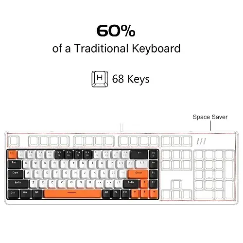 MageGee Ko'chma 60% Mexanik O'yin Klaviatura, MK-Box LED Orqa Yoritgichli Ixcham 68 Tugmali Mini Simli Ofis Klaviatura, Windows Noutbuk Kompyuter Mac uchun Qizil Kalit bilan - Oq/Qora - 2