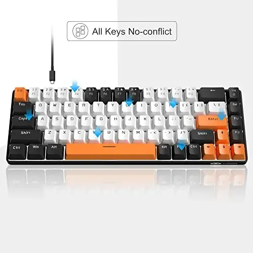 MageGee Ko'chma 60% Mexanik O'yin Klaviatura, MK-Box LED Orqa Yoritgichli Ixcham 68 Tugmali Mini Simli Ofis Klaviatura, Windows Noutbuk Kompyuter Mac uchun Qizil Kalit bilan - Oq/Qora - 4