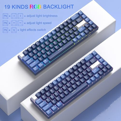 MageGee Ko'chma 60% Mexanik O'yin Klaviaturasi, Issiq almashtiriladigan Movi Kit Switch, RGB Orqa yoritishli Kompakt 68 Tugmali Mini Simli Ofis Klaviaturasi Windows Laptop PC uchun, Shovqinni pasaytiruvchi Paxta bilan, Qorong'i Moviy - 4