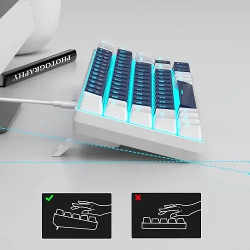 MageGee Ko'chma 60% mexanik o'yin klaviaturasi, MK-Box LED yoritgichli ixcham 68 tugmali mini simli ofis klaviaturasi Windows noutbuk kompyuter Mac uchun - Moviy/Oq - 4