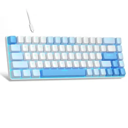 MageGee ko'chma 60% mexanik o'yin klaviaturasi, MK-Box LED yoritgichli ixcham 68 tugmali mini simli ofis klaviaturasi, Windows noutbuk kompyuter Mac uchun qizil kalit - Osmon Moviy - 1