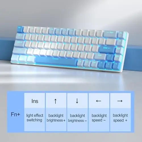 MageGee ko'chma 60% mexanik o'yin klaviaturasi, MK-Box LED yoritgichli ixcham 68 tugmali mini simli ofis klaviaturasi, Windows noutbuk kompyuter Mac uchun qizil kalit - Osmon Moviy - 5