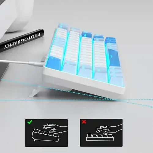 MageGee ko'chma 60% mexanik o'yin klaviaturasi, MK-Box LED yoritgichli ixcham 68 tugmali mini simli ofis klaviaturasi, Windows noutbuk kompyuter Mac uchun qizil kalit - Osmon Moviy - 4