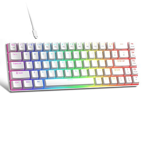 MageGee Ko'chma 60% Mexanik O'yin Klaviaturasi, Qizil Kalit, PBT Pudra Kalit Qopqoqlari RGB Orqa Yoritishli Kompakt 68 Kalitli Mini Simli Ofis Klaviaturasi Windows Noutbuk PC uchun - Oq - MODAZONE