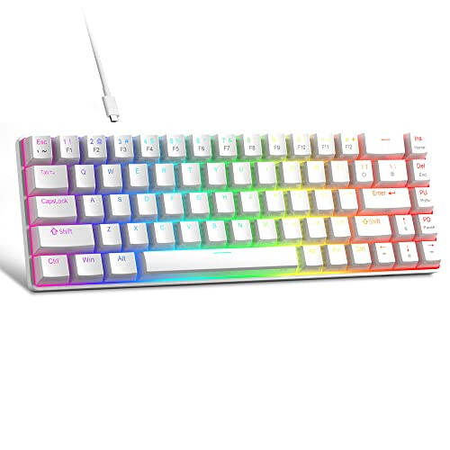 MageGee Ko'chma 60% Mexanik O'yin Klaviaturasi, Qizil Kalit, PBT Pudra Kalit Qopqoqlari RGB Orqa Yoritishli Kompakt 68 Kalitli Mini Simli Ofis Klaviaturasi Windows Noutbuk PC uchun - Oq - 1