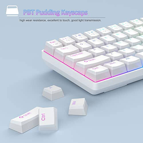 MageGee Ko'chma 60% Mexanik O'yin Klaviaturasi, Qizil Kalit, PBT Pudra Kalit Qopqoqlari RGB Orqa Yoritishli Kompakt 68 Kalitli Mini Simli Ofis Klaviaturasi Windows Noutbuk PC uchun - Oq - 4
