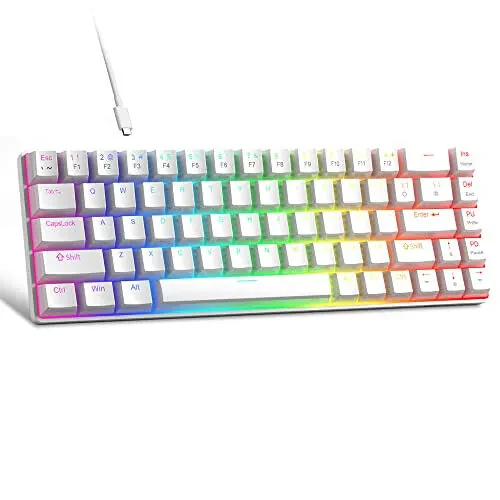 MageGee Ko'chma 60% Mexanik O'yin Klaviaturasi, Qizil Kalit, PBT Pudra Kalit Qopqoqlari RGB Orqa Yoritishli Kompakt 68 Kalitli Mini Simli Ofis Klaviaturasi Windows Noutbuk PC uchun - Oq - MODAZONE