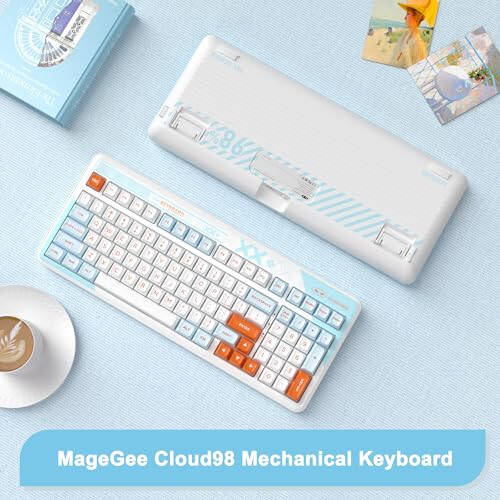 MageGee Mechanical Keyboard Cloud98 RGB Backlight Triple Mode 2.4GHz/BT/USB-C Wired Gaming Keyboard, Gasket Mounted PBT Material 98 Keys Hot-Swappable Keyboard (Aqua Star Blue Whale Switch) - 7