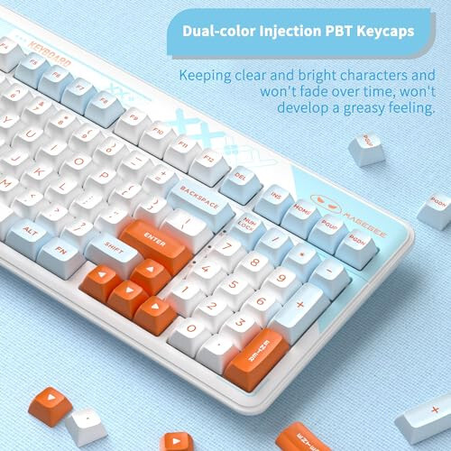 MageGee Mekanik Klavye Cloud98 RGB Arka Aydınlatma Üçlü Mod 2.4GHz/BT/USB-C Kablolu Oyun Klavyesi, Contalı Montaj PBT Malzeme 98 Tuş Sıcak Değiştirilebilir Klavye (Aqua Star Mavi Balina Anahtarı) - 6