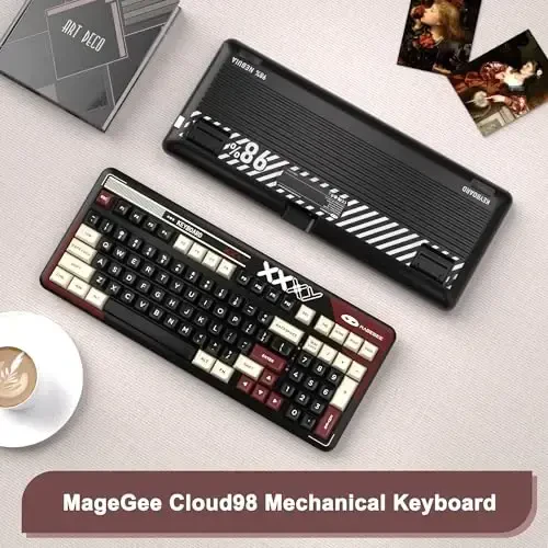 MageGee Механическая Клавиатура Cloud98 RGB Подсветка Тройной Режим 2.4GHz/BT/USB-C Проводная Игровая Клавиатура, Gasket Mounted PBT Материал 98 Клавиш Hot-Swappable Клавиатура (Red Mist Blue Whale Switch) - 7