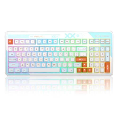 MageGee Mexanik Klaviatura Cloud98 RGB Orqa Yoritilishi Uch Rejimli 2.4GHz/BT/USB-C Simli O'yin Klaviaturasi, Prokladka O'rnatilgan PBT Material 98 Tugma Issiq almashtiriladigan Klaviatura (Aqua Star Movi Kit Switch) - 1