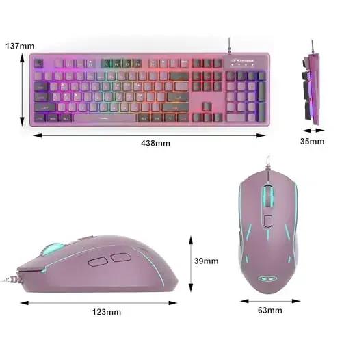 Gaming Keyboard and Mouse Combo, K1 RGB LED Backlit Keyboard with 104 Key Computer PC Gaming Keyboard for PC/Laptop (Blackcurrant) - 7
