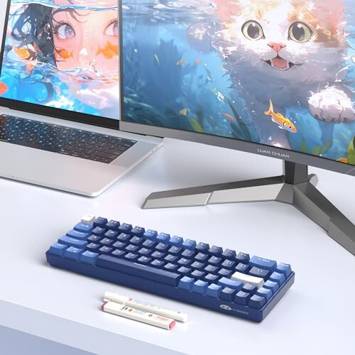 MageGee Portable 60% Mechanical Gaming Keyboard, Hot Swappable Blue Whale Switch, RGB Backlit Compact 68 Keys Mini Wired Office Keyboard for Windows Laptop PC, with Silencing Cotton, Dark Blue - 7