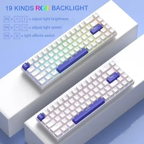 MageGee Portable 60% Mechanical Gaming Keyboard, RGB Backlit Compact 68 Keys Wired Mini Keyboard for Laptop PC Mac, Hot Swappable, Blue Whale Switch - White - 3