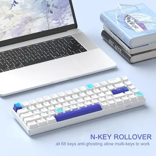 MageGee Portable 60% Mechanical Gaming Keyboard, RGB Backlit Compact 68 Keys Wired Mini Keyboard for Laptop PC Mac, Hot Swappable, Blue Whale Switch - White - 2