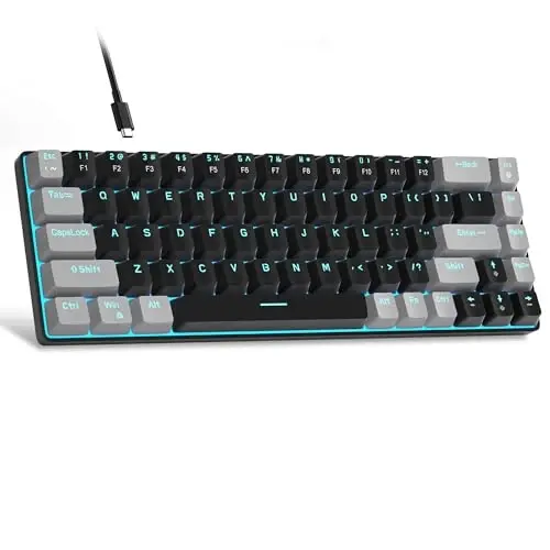 MageGee Portable 60% Mechanical Gaming Keyboard, MK-Box LED Backlit Compact 68 Keys Mini Wired Office Keyboard with Red Switch for Windows Laptop PC Mac - Black/Grey - 1