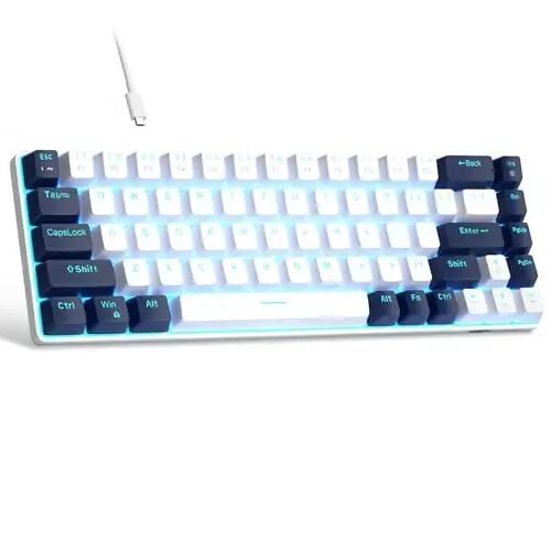 MageGee Portable 60% Mechanical Gaming Keyboard, MK-Box LED Backlit Compact 68 Keys Mini Wired Office Keyboard with Red Switch for Windows Laptop PC Mac - White/Blue - 1