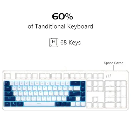 MageGee Portable 60% Mechanical Gaming Keyboard, MK-Box LED Backlit Compact 68 Keys Mini Wired Office Keyboard with Red Switch for Windows Laptop PC Mac - White/Blue - 2