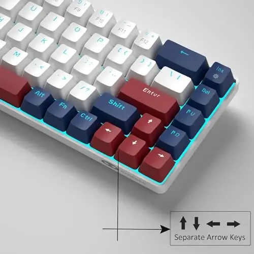 MageGee Portable 60% Mechanical Gaming Keyboard, MK-Box LED Backlit Compact 68 Keys Mini Wired Office Keyboard with Red Switch for Windows Laptop PC Mac - White/Blue - 3