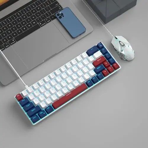 MageGee Portable 60% Mechanical Gaming Keyboard, MK-Box LED Backlit Compact 68 Keys Mini Wired Office Keyboard with Red Switch for Windows Laptop PC Mac - White/Blue - 6