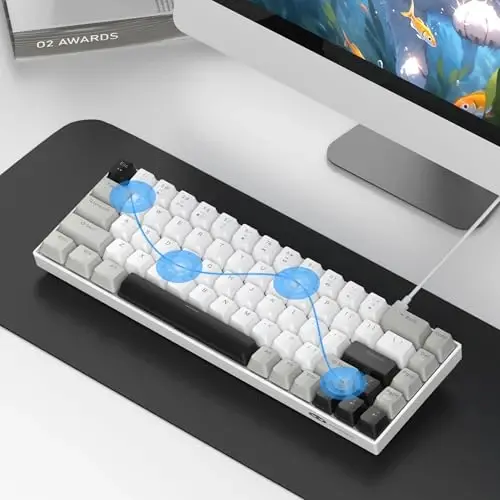 MageGee Portable 60% Mechanical Gaming Keyboard, MK-Box LED White Backlit Compact 68 Keys Mini Wired Office Keyboard with Red Switch for Windows Laptop PC Mac - Grey - 5