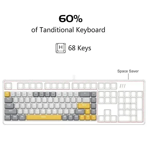 MageGee Portable 60% Mechanical Gaming Keyboard, MK-Box LED Backlit Compact 68 Keys Mini Wired Office Keyboard with Red Switch for Windows Laptop PC Mac - White/Grey - 2