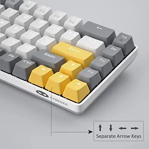 MageGee Portable 60% Mechanical Gaming Keyboard, MK-Box LED Backlit Compact 68 Keys Mini Wired Office Keyboard with Red Switch for Windows Laptop PC Mac - White/Grey - 3