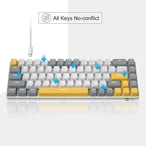 MageGee Portable 60% Mechanical Gaming Keyboard, MK-Box LED Backlit Compact 68 Keys Mini Wired Office Keyboard with Red Switch for Windows Laptop PC Mac - White/Grey - 4