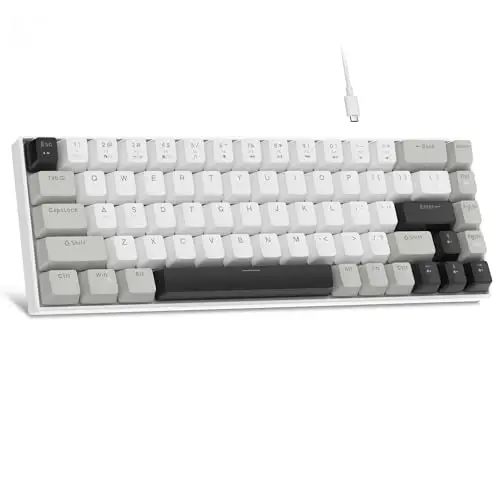 MageGee Portable 60% Mechanical Gaming Keyboard, MK-Box LED White Backlit Compact 68 Keys Mini Wired Office Keyboard with Red Switch for Windows Laptop PC Mac - Grey - 1