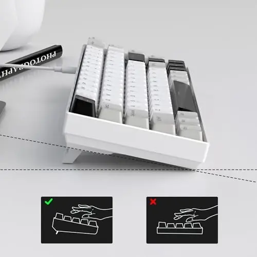 MageGee Portable 60% Mechanical Gaming Keyboard, MK-Box LED White Backlit Compact 68 Keys Mini Wired Office Keyboard with Red Switch for Windows Laptop PC Mac - Grey - 4