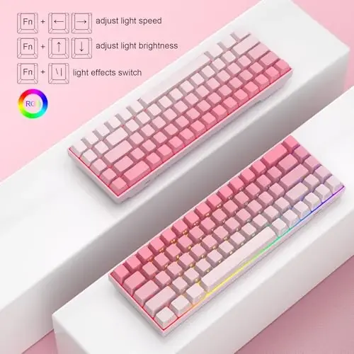 MageGee Portable 60% Mechanical Gaming Keyboard, RGB Backlit Compact 68 Keys Mini Wired Office Keyboard with Red Switches for Laptop PC Mac, Side Printed Keycap - Pink - 4