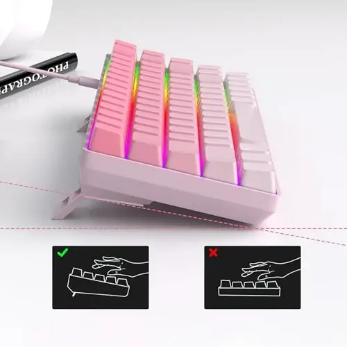 MageGee Portable 60% Mechanical Gaming Keyboard, RGB Backlit Compact 68 Keys Mini Wired Office Keyboard with Red Switches for Laptop PC Mac, Side Printed Keycap - Pink - 6