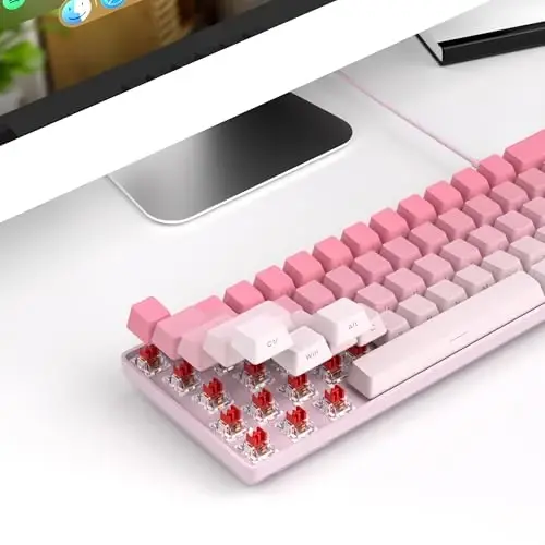 MageGee Portable 60% Mechanical Gaming Keyboard, MK-Box RGB Backlit Compact 68 Keys Mini Wired Office Keyboard with Red Switch for Windows Laptop PC Mac - Pink - 3