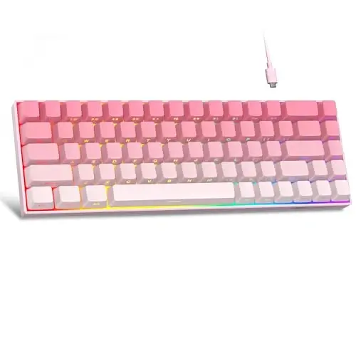 MageGee Portable 60% Mechanical Gaming Keyboard, RGB Backlit Compact 68 Keys Mini Wired Office Keyboard with Red Switches for Laptop PC Mac, Side Printed Keycap - Pink - 2