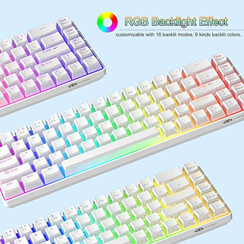 MageGee Portable 60% Mechanical Gaming Keyboard, Red Switch, PBT Pudding Keycaps RGB Backlit Compact 68 Keys Mini Wired Office Keyboard for Windows Laptop PC - White - 5