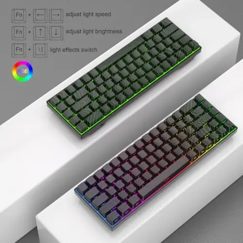 MageGee Portable 60% Mechanical Gaming Keyboard, RGB Backlit Compact 68 Keys Mini Wired Office Keyboard with Red Switches for Laptop PC Mac - Black Contour Lines - 4