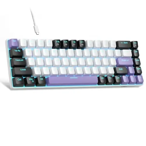 MageGee Portable 60% mexanik oʻyin klaviaturasi, MK-Box LED yoritgichli ixcham 68 tugmali mini simli ofis klaviaturasi, Windows noutbuk kompyuter Mac uchun qizil kalit bilan - oq/binafsha - MAGEGEE