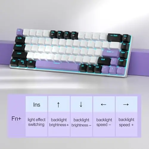 MageGee Portable 60% mexanik oʻyin klaviaturasi, MK-Box LED yoritgichli ixcham 68 tugmali mini simli ofis klaviaturasi, Windows noutbuk kompyuter Mac uchun qizil kalit bilan - oq/binafsha - 5