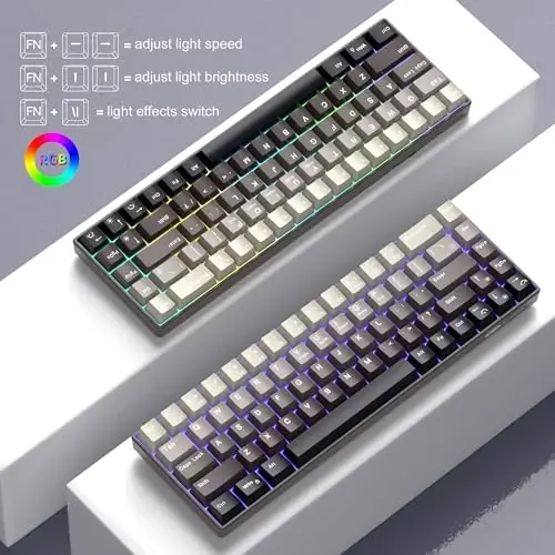 MageGee Portativ 60% Mexanik O'yin Klaviatura, Issiq Almashtiriladigan Moviy Kit Switch, RGB Orqa Yorug'likli Kompakt 68 Tugmali Mini Simli Gradientli Maxsus Klaviatura Windows Noutbuk Kompyuter uchun, Ovozni O'chirish Paxtasi bilan, Qora - 4