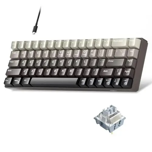 MageGee Portativ 60% Mexanik O'yin Klaviatura, Issiq Almashtiriladigan Moviy Kit Switch, RGB Yoritgichli Kompakt 68 Tugmachali Mini Simli Gradient Maxsus Klaviatura Windows Noutbuk Kompyuter uchun, Ovoz o'chirish paxtasi bilan, Qora - 1