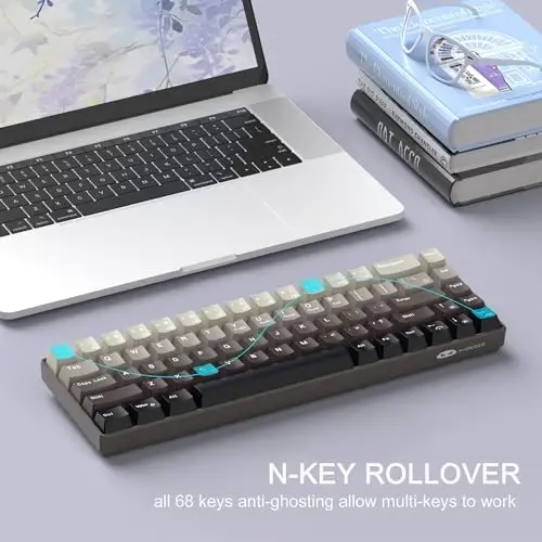 MageGee Portativ 60% Mexanik O'yin Klaviatura, Issiq Almashtiriladigan Moviy Kit Switch, RGB Yoritgichli Kompakt 68 Tugmachali Mini Simli Gradient Maxsus Klaviatura Windows Noutbuk Kompyuter uchun, Ovoz o'chirish paxtasi bilan, Qora - 3
