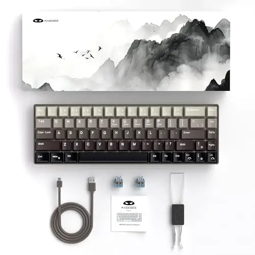 MageGee Portativ 60% Mexanik O'yin Klaviatura, Issiq Almashtiriladigan Moviy Kit Switch, RGB Yoritgichli Kompakt 68 Tugmachali Mini Simli Gradient Maxsus Klaviatura Windows Noutbuk Kompyuter uchun, Ovoz o'chirish paxtasi bilan, Qora - 7