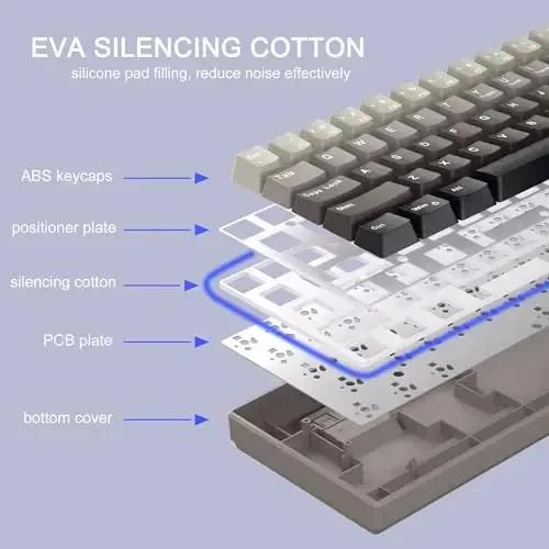 MageGee Portativ 60% Mexanik O'yin Klaviatura, Issiq Almashtiriladigan Moviy Kit Switch, RGB Yoritgichli Kompakt 68 Tugmachali Mini Simli Gradient Maxsus Klaviatura Windows Noutbuk Kompyuter uchun, Ovoz o'chirish paxtasi bilan, Qora - 5