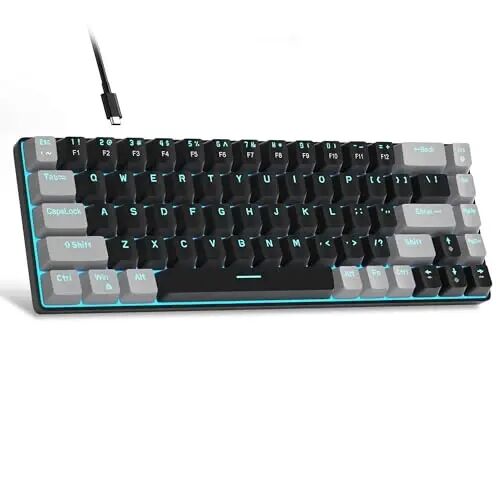 MageGee Portativ 60% Mexanik O'yin Klaviatura, MK-Box LED Orqa Yorug'lik Kompakt 68 Tugmali Mini Simli Ofis Klaviatura Windows Laptop PC Mac uchun Moviy Kalit bilan - Qora/Oq - MAGEGEE