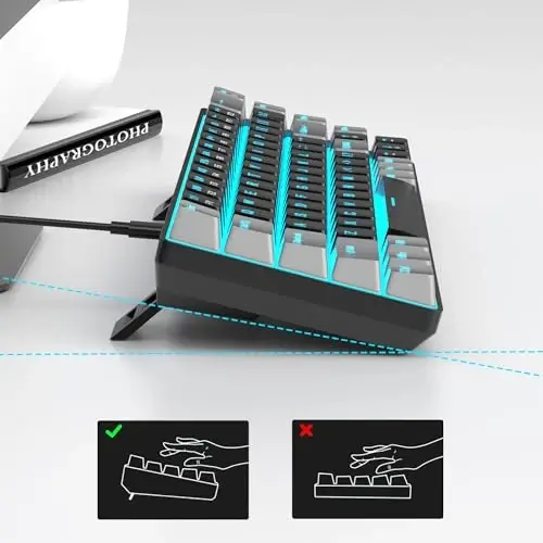 MageGee Portativ 60% Mexanik O'yin Klaviatura, MK-Box LED Orqa Yorug'lik Kompakt 68 Tugmali Mini Simli Ofis Klaviatura Windows Laptop PC Mac uchun Moviy Kalit bilan - Qora/Oq - 4