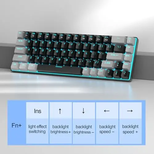 MageGee Portativ 60% Mexanik O'yin Klaviatura, MK-Box LED Orqa Yorug'lik Kompakt 68 Tugmali Mini Simli Ofis Klaviatura Windows Laptop PC Mac uchun Moviy Kalit bilan - Qora/Oq - 5