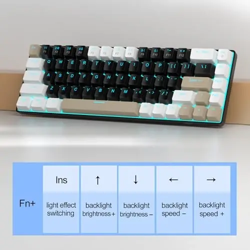 MageGee Portativ 60% mexanik oʻyin klaviaturasi, MK-Box LED yoritgichli ixcham 68 tugmali mini simli ofis klaviaturasi Windows Laptop PC Mac uchun jigarrang kalit bilan - Qora/Qahva rang - 5