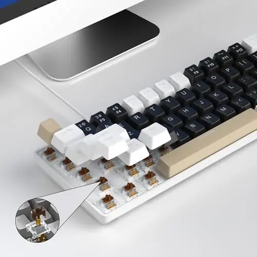 MageGee Portativ 60% mexanik oʻyin klaviaturasi, MK-Box LED yoritgichli ixcham 68 tugmali mini simli ofis klaviaturasi Windows Laptop PC Mac uchun jigarrang kalit bilan - Qora/Qahva rang - 6