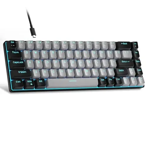 MageGee Portativ 60% mexanik o'yin klaviaturasi, MK-Box LED yoritgichli ixcham 68 tugmali mini simli ofis klaviaturasi Windows Laptop PC Mac uchun - Kulrang/Qora - 1